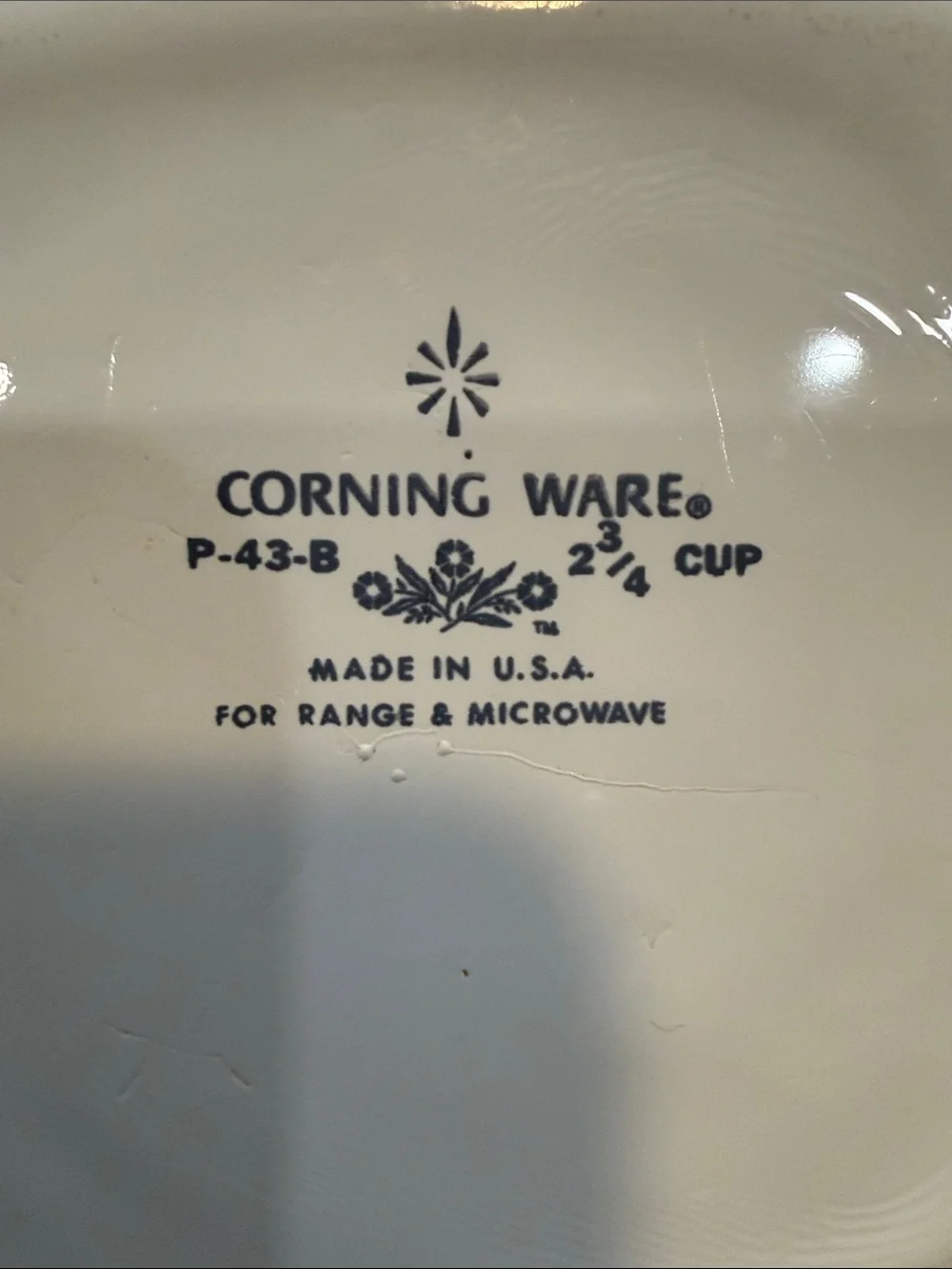 Corningware White Casserole with Blue Cornflower Design and Plastic Lid